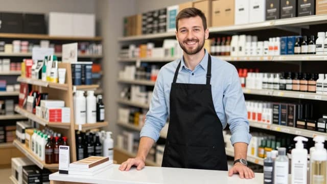 Shopkeeper visual illustration - Meaning in Italian (negoziante)
